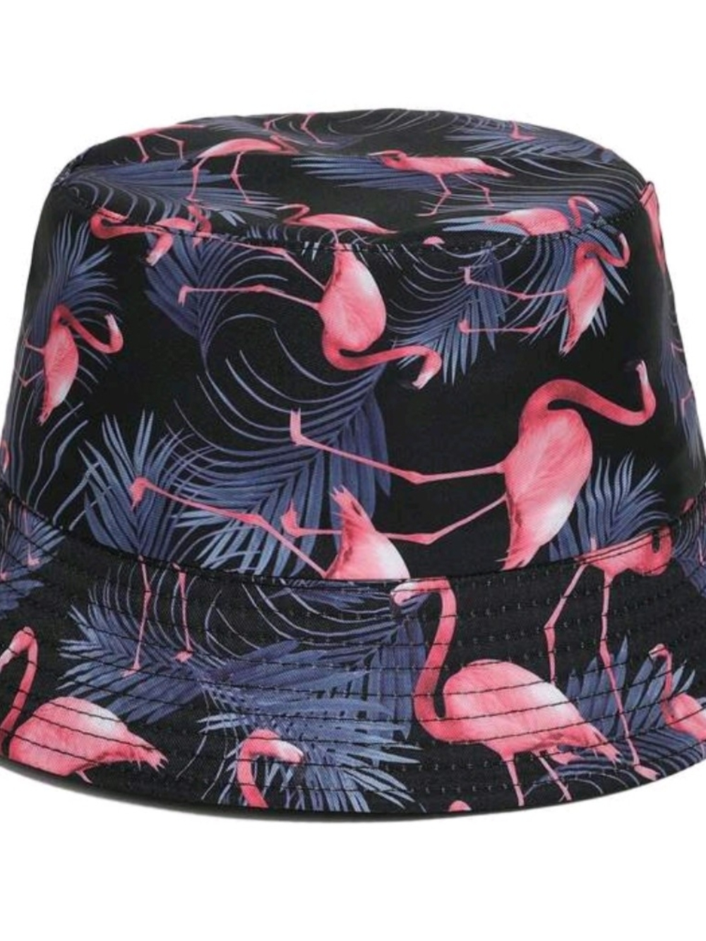 Women’s Black Bucket Hat with Pink Flamingo Print - Picture 2 of 3